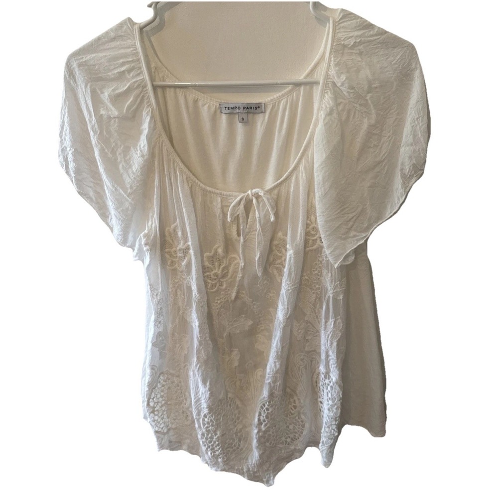 Tempo Paris Small White  Flowy Boho Top